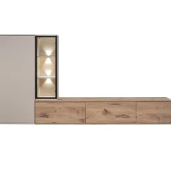 Parete attrezzata sospesa 240x125h cm moderna beige cashmere rovere Nuvia