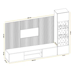 Parete attrezzata sospesa 200x150h cm pannello effetto cannettato grigio perla rovere Luvox