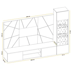 Parete attrezzata sospesa 200x150h cm pannello effetto geometrico grigio perla rovere Luvox
