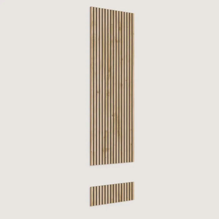 Parete attrezzata sospesa 276x260h cm con pannello cannettato marrone beige rovere chiaro Sunset Decor 1045