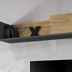 Parete attrezzata sospesa 180x150h cm con caminetto bioetanolo rovere antico antracite Botticelli