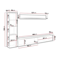 Parete attrezzata sospesa 210x130h cm bianco lucido Lamia