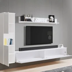 Parete attrezzata sospesa 210x130h cm bianco lucido Lamia