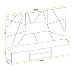 Parete attrezzata sospesa 160x120h cm pannello effetto geometrico grigio perla rovere Luvox