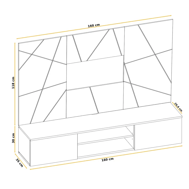 Parete attrezzata sospesa 160x120h cm pannello effetto geometrico grigio perla rovere Luvox