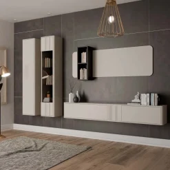 Parete attrezzata sospesa 272x200h cm moderna beige cashmere Bellagio 1