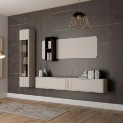 Parete attrezzata sospesa 216x200h cm moderna beige cashmere Bellagio 2