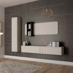 Parete attrezzata sospesa 216x200h cm moderna beige cashmere Bellagio 3