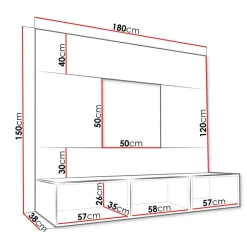 Parete attrezzata sospesa 180x150h cm 3 ante bianco cannettato effetto marmo Ilaria