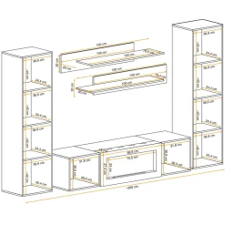 Parete attrezzata sospesa 260x170h cm con biocamino rovere Ignis 5 Gihome®