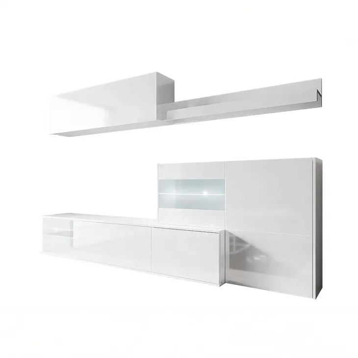 Parete attrezzata 260x167h cm angolare bianco lucido Oslo