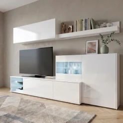 Parete attrezzata 260x167h cm angolare bianco lucido Oslo