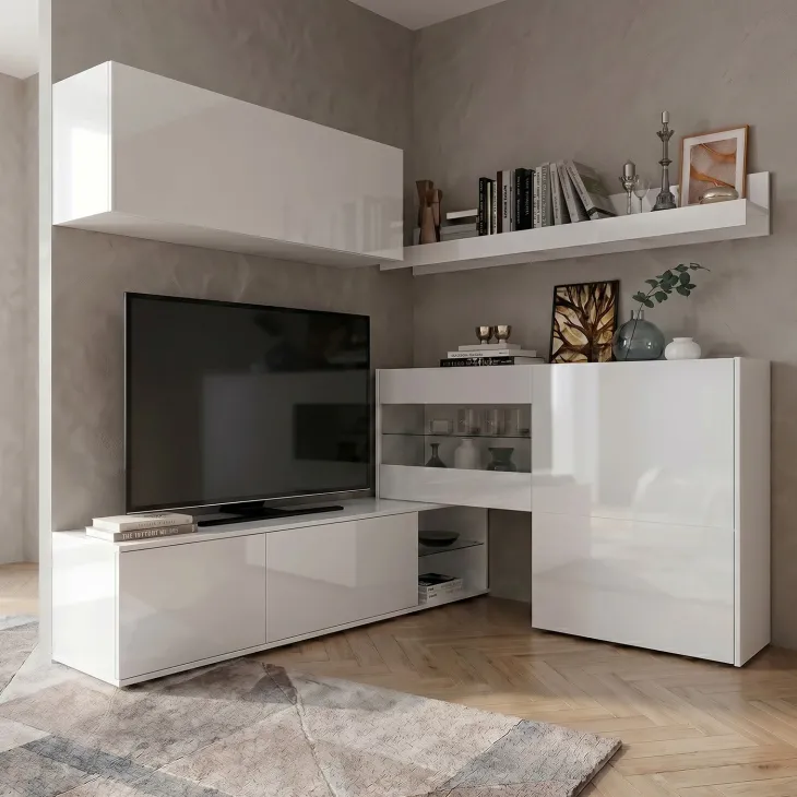 Parete attrezzata 260x167h cm angolare bianco lucido Oslo