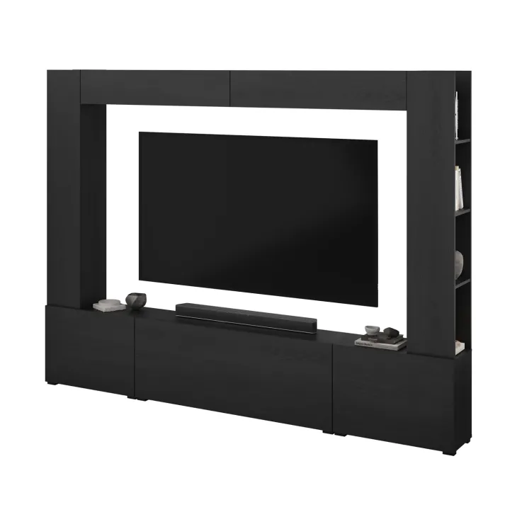 Parete attrezzata 261x194h cm 5 ante a ribalta nero grafite Arkansas