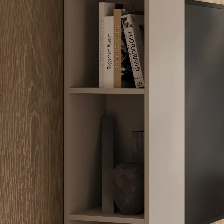 Parete attrezzata 261x194h cm 5 ante a ribalta beige cashmere Arkansas