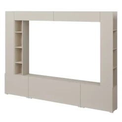 Parete attrezzata 261x194h cm 5 ante a ribalta e libreria 3 ripiani beige cashmere Arkansas