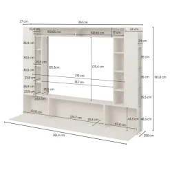 Parete attrezzata 261x194h cm 5 ante a ribalta e 2 librerie a 3 ripiani beige cashmere Arkansas