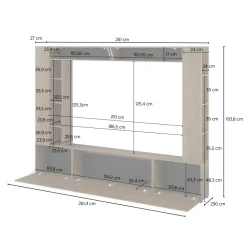 Parete attrezzata 261x194h cm 5 ante a ribalta e libreria 3 ripiani noce Arkansas