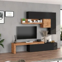 Parete attrezzata 270x200h cm antracite rovere Block 2
