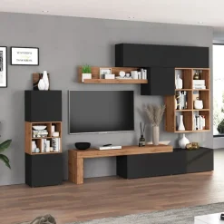 Parete attrezzata 350x200h cm antracite rovere Block 3