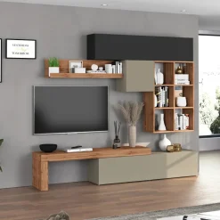 Parete attrezzata 270x200h cm antracite tortora rovere Block 4