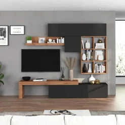 Parete attrezzata 270x200h cm antracite rovere Block 4
