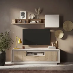 Parete attrezzata 180x200h cm beige rovere chiaro Deluxe