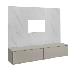 Parete attrezzata 180x155h cm beige cashmere pannello bianco effetto marmo Paula