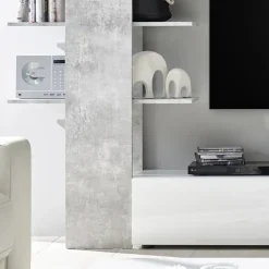 Parete attrezzata 285x187h cm bianco lucido e opaco cemento Steppi 2