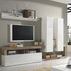 Parete attrezzata 277x200h cm bianco lucido pero soggiorno Invictus