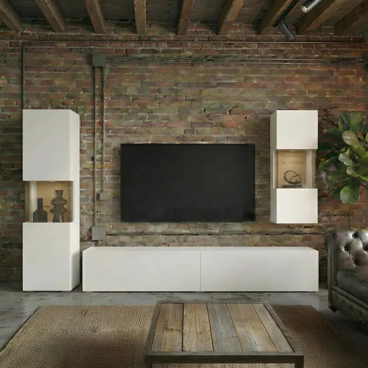 Parete attrezzata 226x140h cm bianco rovere Fusion 2