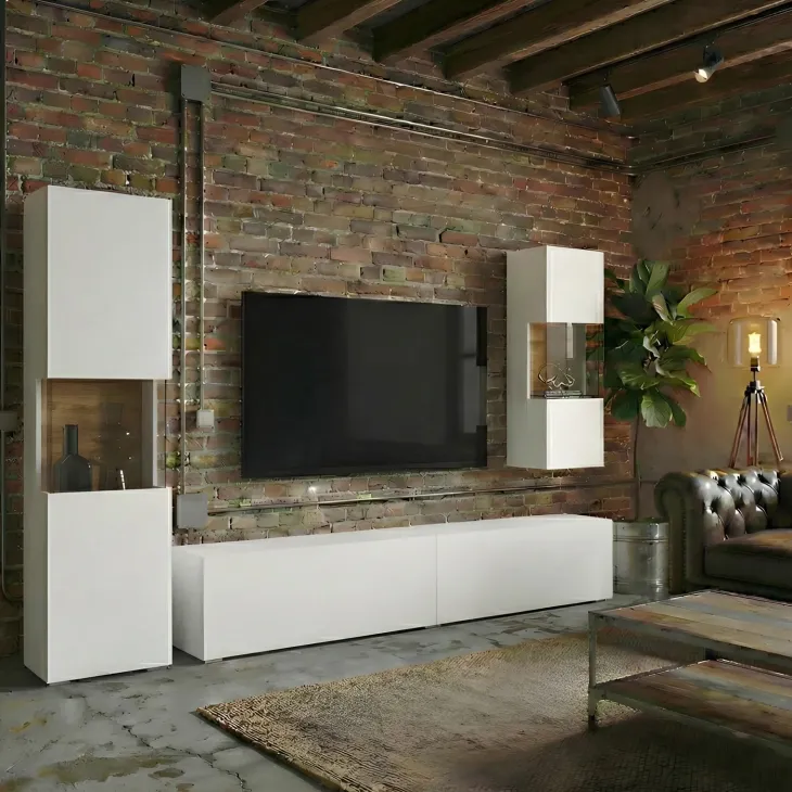 Parete attrezzata 226x140h cm bianco rovere Fusion 2