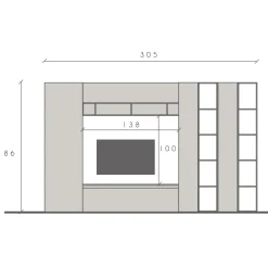 Parete attrezzata 305x186h cm bianco lucido rovere scuro Sunset 36
