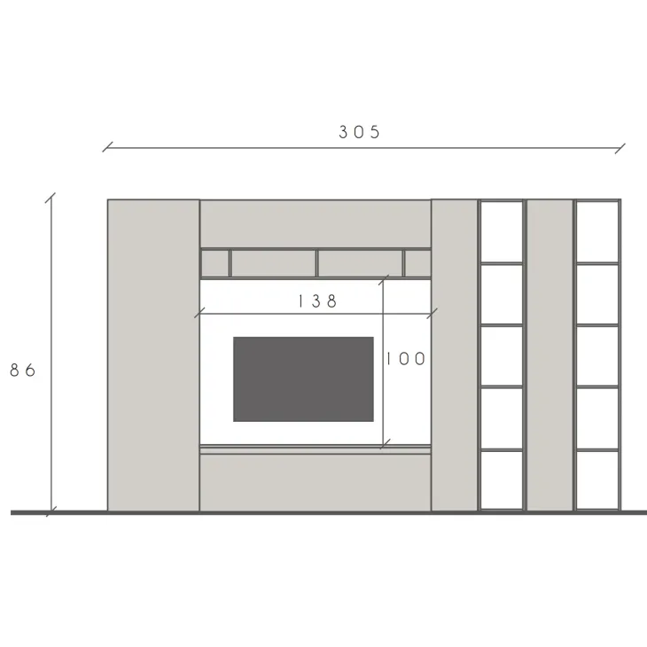 Parete attrezzata 305x186h cm bianco lucido rovere scuro Sunset 36