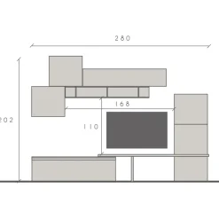 Parete attrezzata 280x202h cm bianco lucido grigio chiaro antracite Sunset 1037