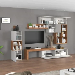 Parete attrezzata 350x200h cm bianco lucido rovere Block 3