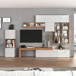 Parete attrezzata 350x200h cm bianco lucido rovere Block 3