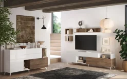 Parete attrezzata 241x176h cm bianco lucido rovere scuro Witty