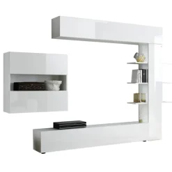 Parete attrezzata 285x187h cm bianco lucido e opaco Steppi 2