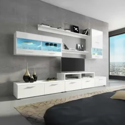 Parete attrezzata 250x210h cm componibile bianco lucido Santorini Gihome®