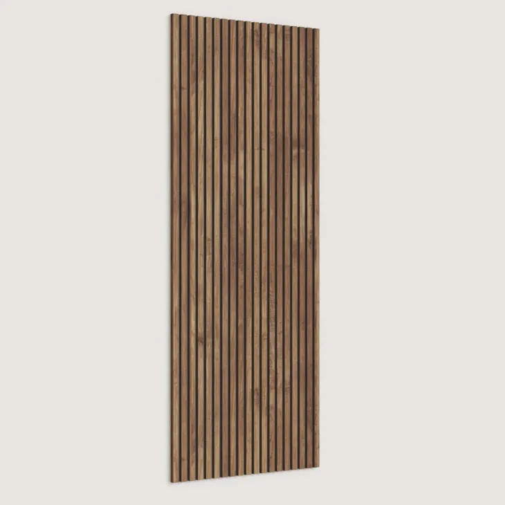 Parete attrezzata 261x186h cm con pannello cannettato effetto travertino beige rovere scuro Sunset Decor 1049
