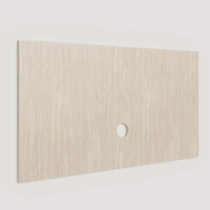 Parete attrezzata 261x186h cm con pannello cannettato effetto travertino beige rovere scuro Sunset Decor 1049