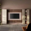 Parete attrezzata 345x186h cm con pannello cannettato tortora beige rovere scuro Sunset Decor 1044