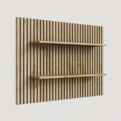 Parete attrezzata 276x180h cm con pannello cannettato beige cashmere rovere chiaro Sunset Decor 1031