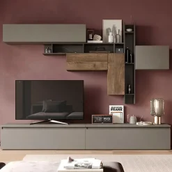 Parete attrezzata 276x210h cm design moderno tortora marrone bronzo rovere scuro Sunset 5