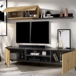Parete attrezzata 182x160h cm legno rovere grafite German