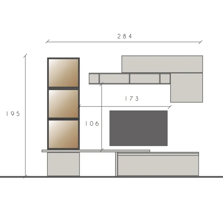 Parete attrezzata 285x195h cm marrone beige rovere chiaro Sunset 1030