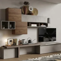 Parete attrezzata 330x195h cm moderna tortora marrone rovere Sunset 28