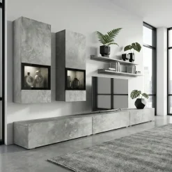 Parete attrezzata 270x176h cm moderna grigio cemento Emotion Gihome®