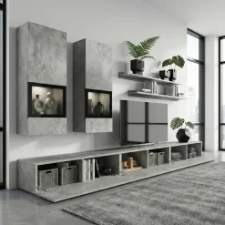 Parete attrezzata 270x176h cm moderna grigio cemento Emotion Gihome®